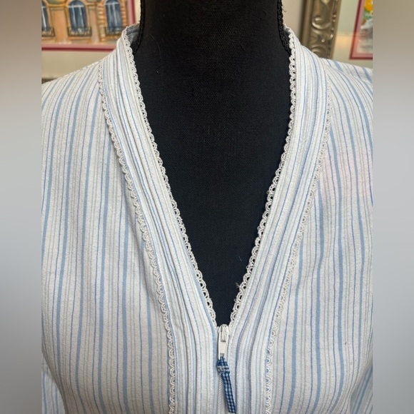 EILEEN WEST STRIPED BLUE & WHITE EYELET ZIP UP ROBE PAJAMAS CASUAL LOUNGING SZ S - Picture 5 of 13